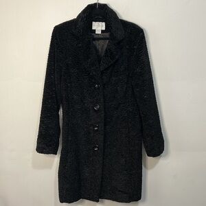Worthington Faux Persian Lambswool Coat Button up Lapels Mid length Sz Med